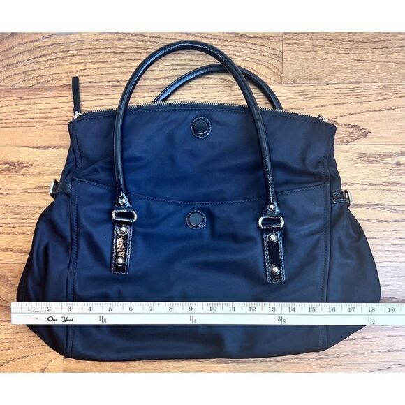 Kate Spade NY Black Nylon Purse Patent Leather Straps Carmen Fold Over Bag - Picture 13 of 16